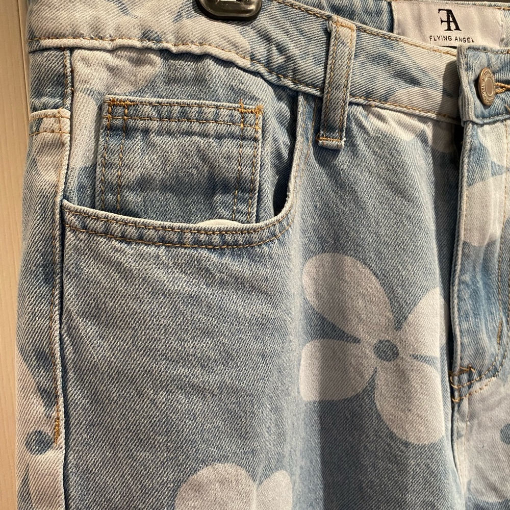 Floral Light Blue Wide Leg Jeans - Picture 6 of 7